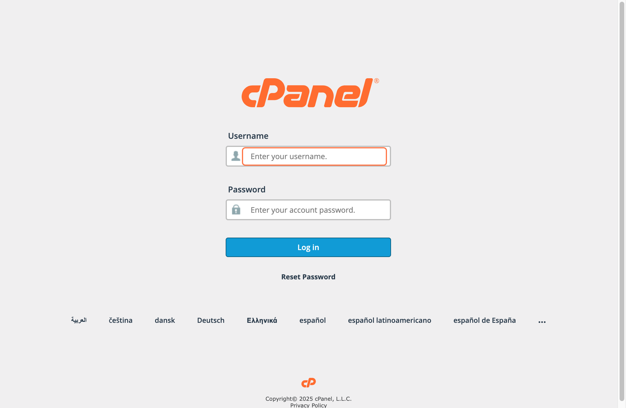 cPanel Login page