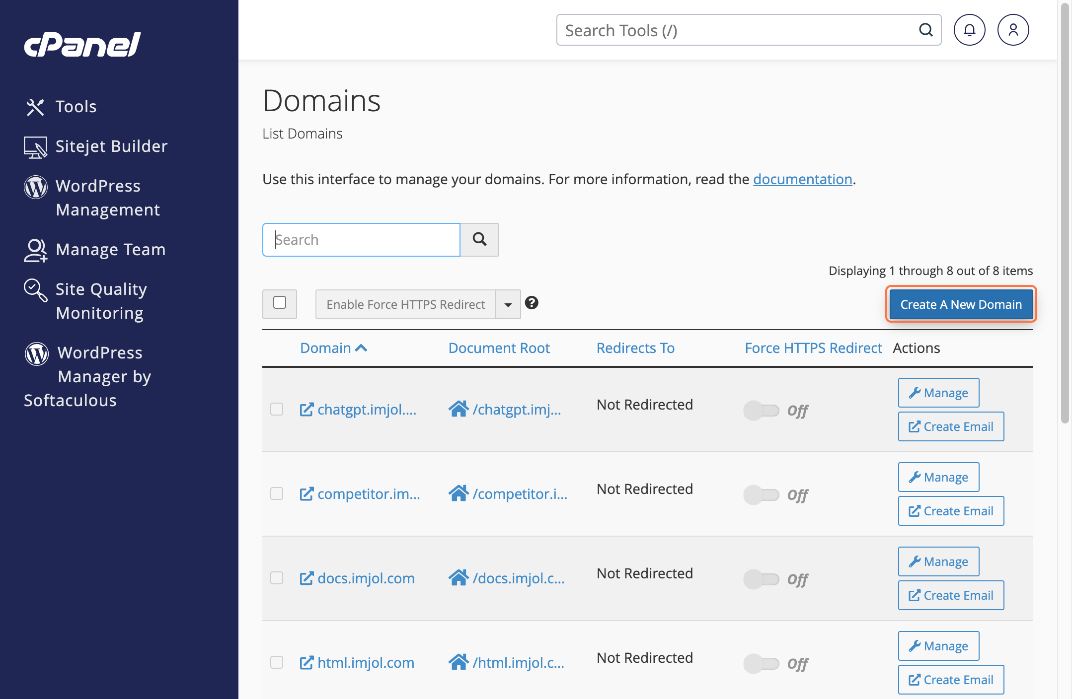 cPanel Domain panel