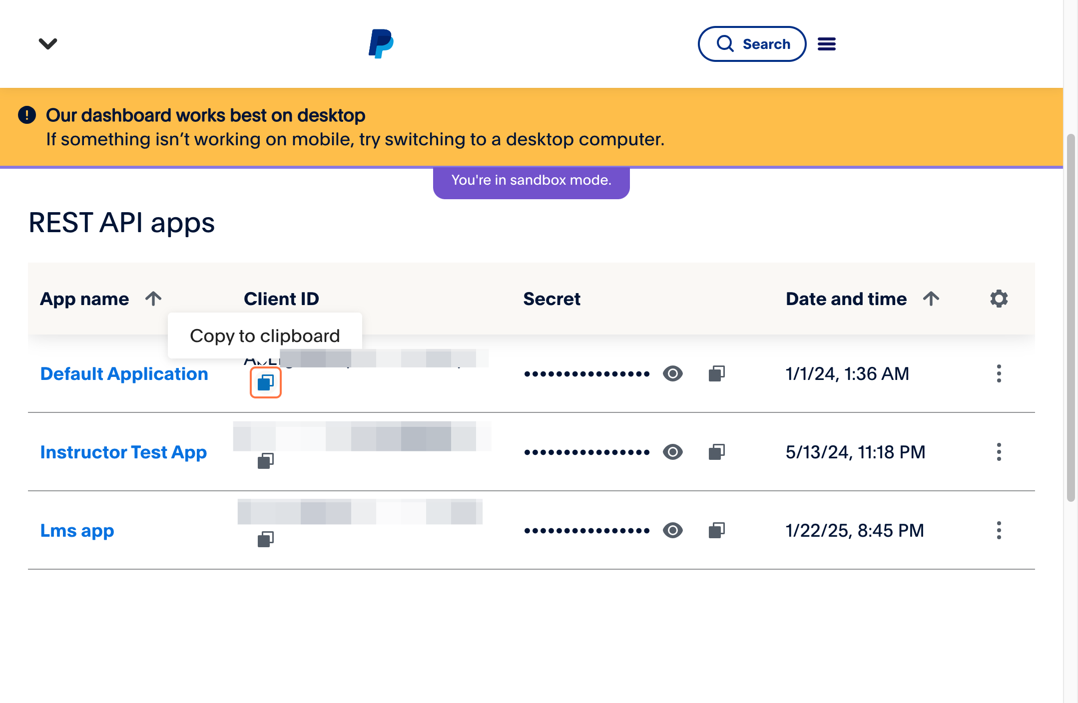 Paypal Dashboard