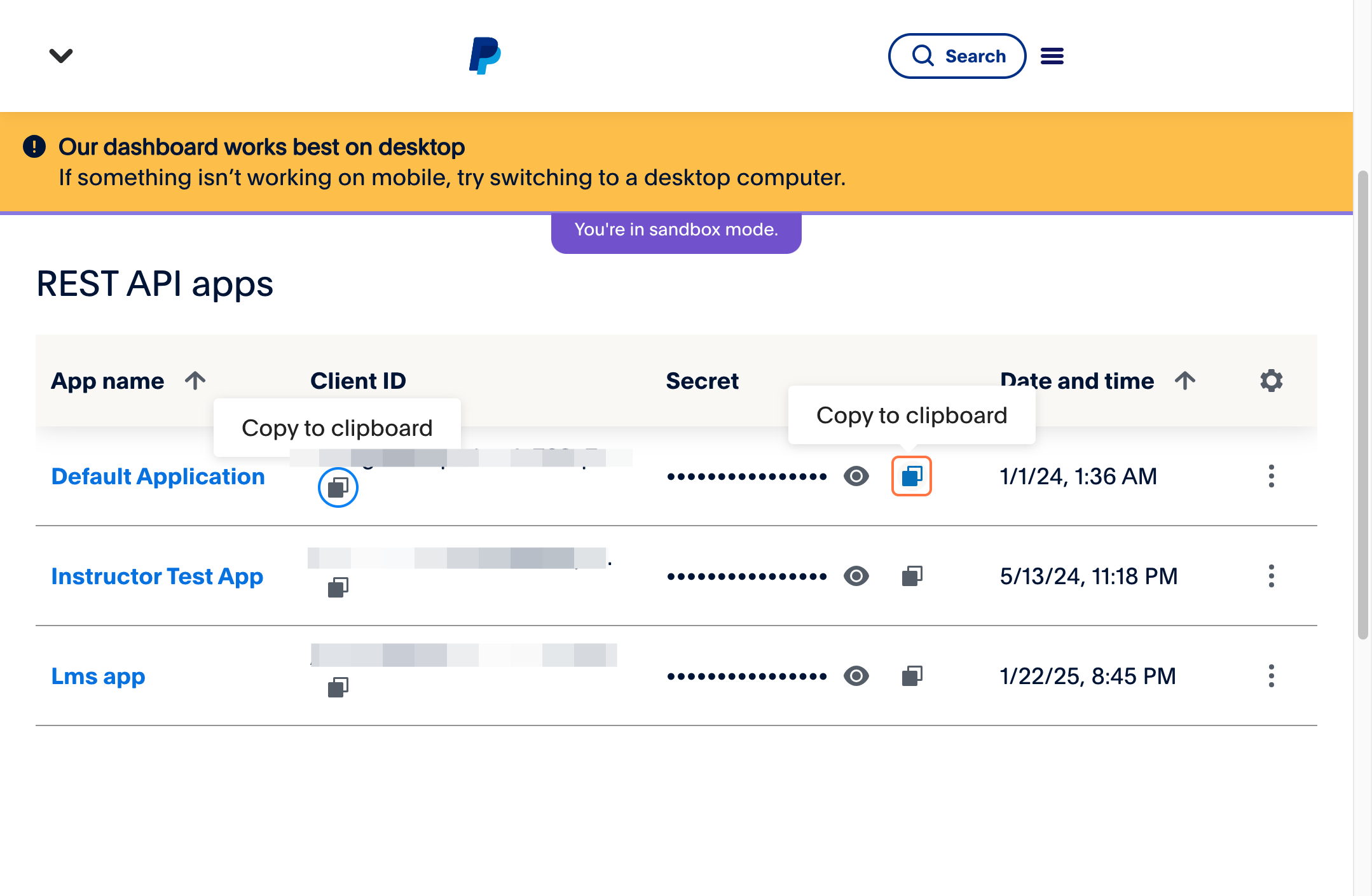 Paypal Dashboard