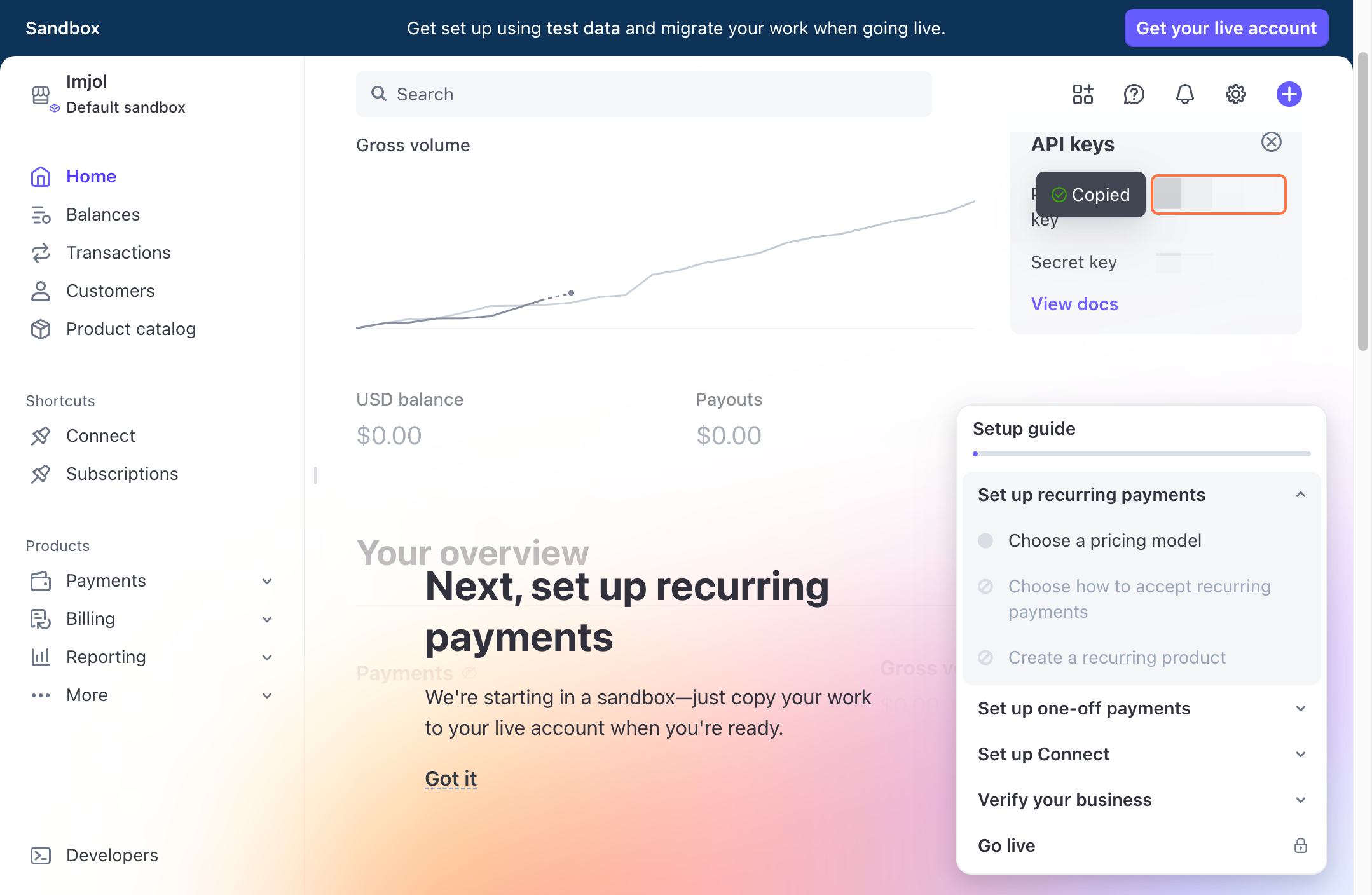 Stripe Dashboard API key