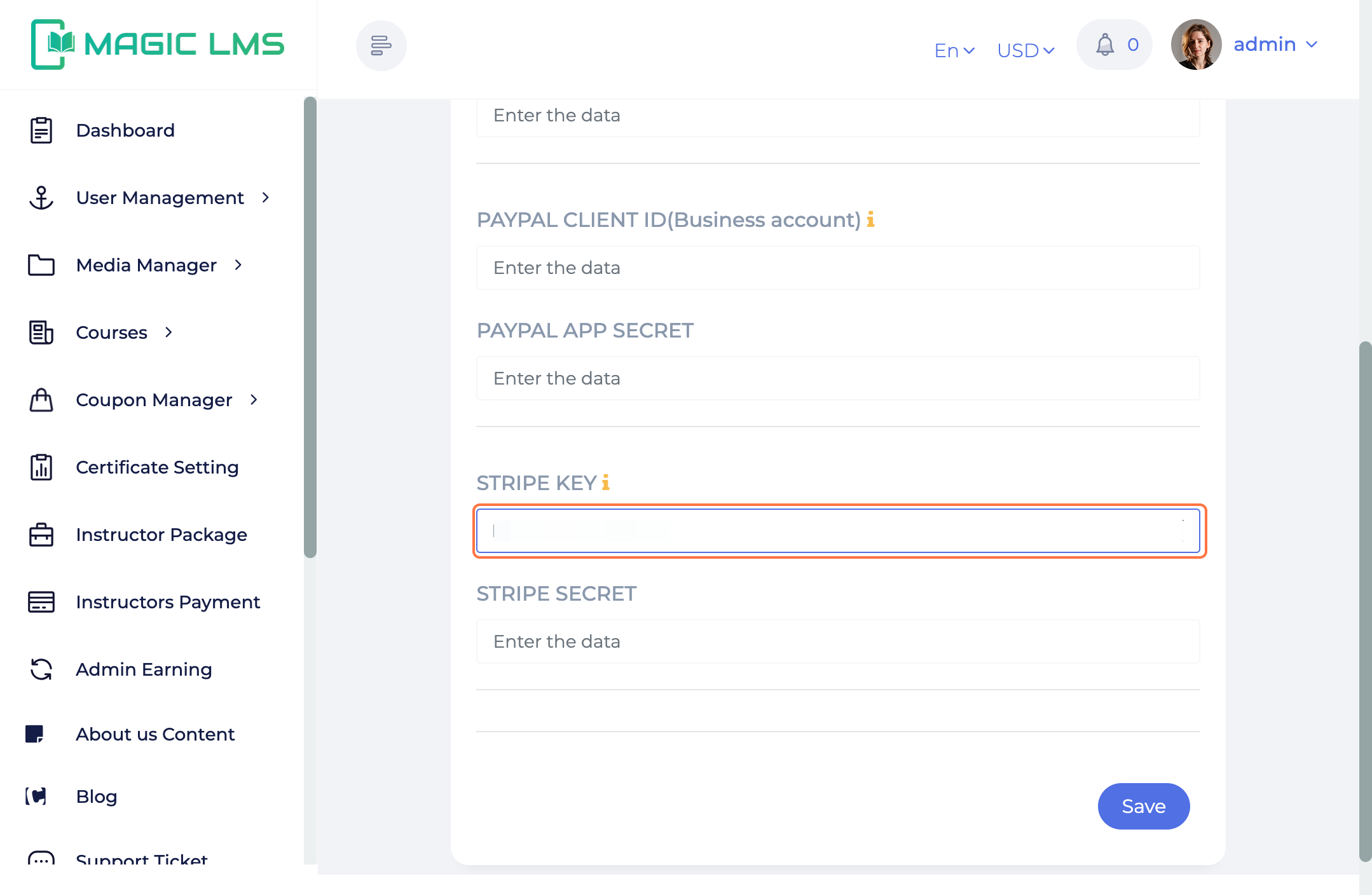 MagicLMS Payment Gateaway Settings