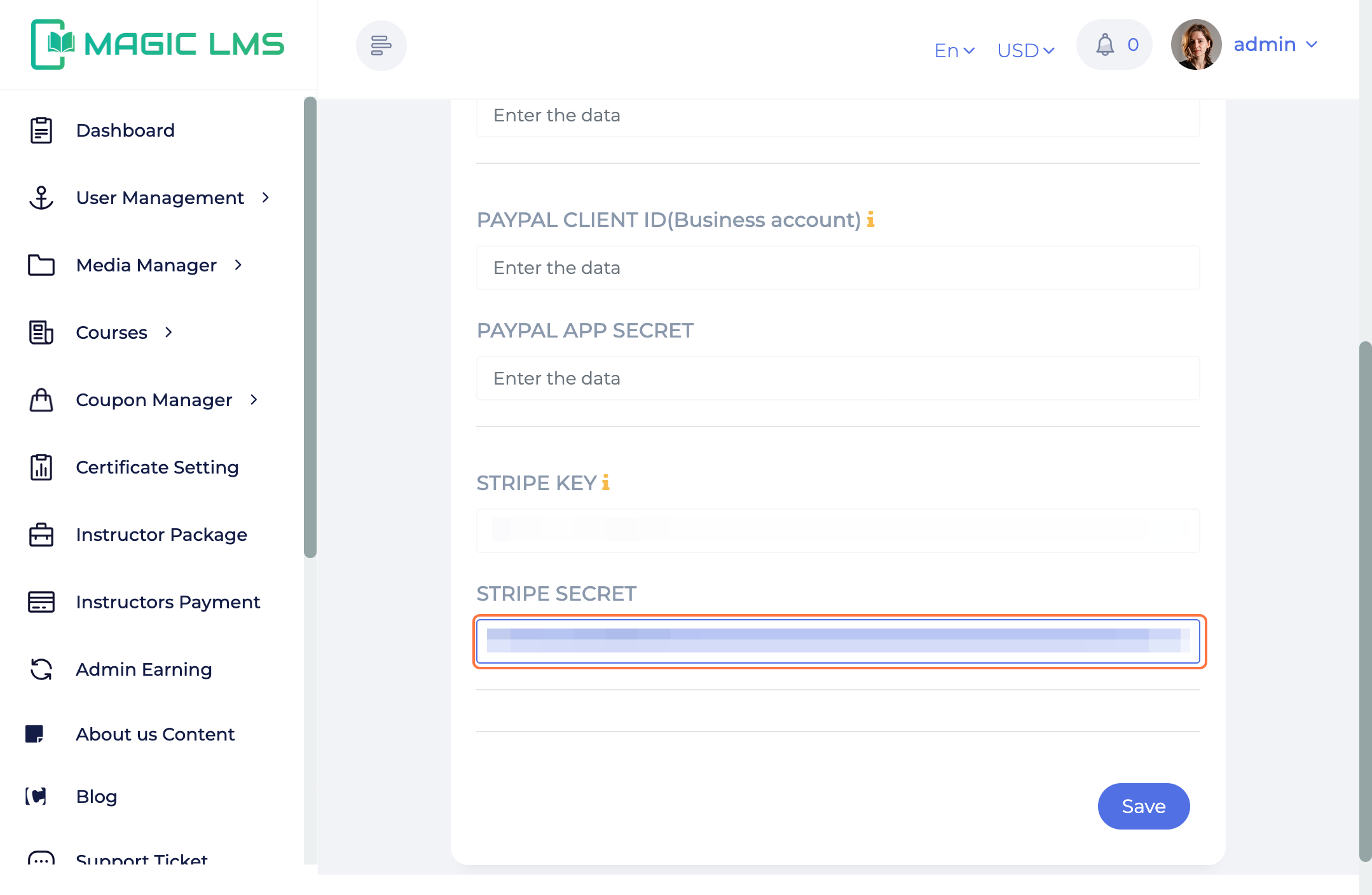 MagicLMS Payment Gateaway Settings