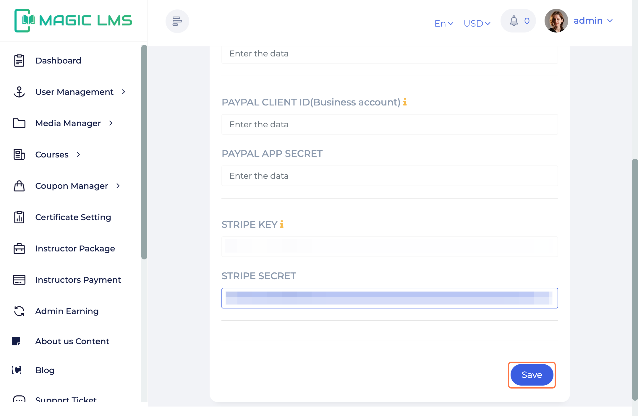 MagicLMS Payment Gateaway Settings