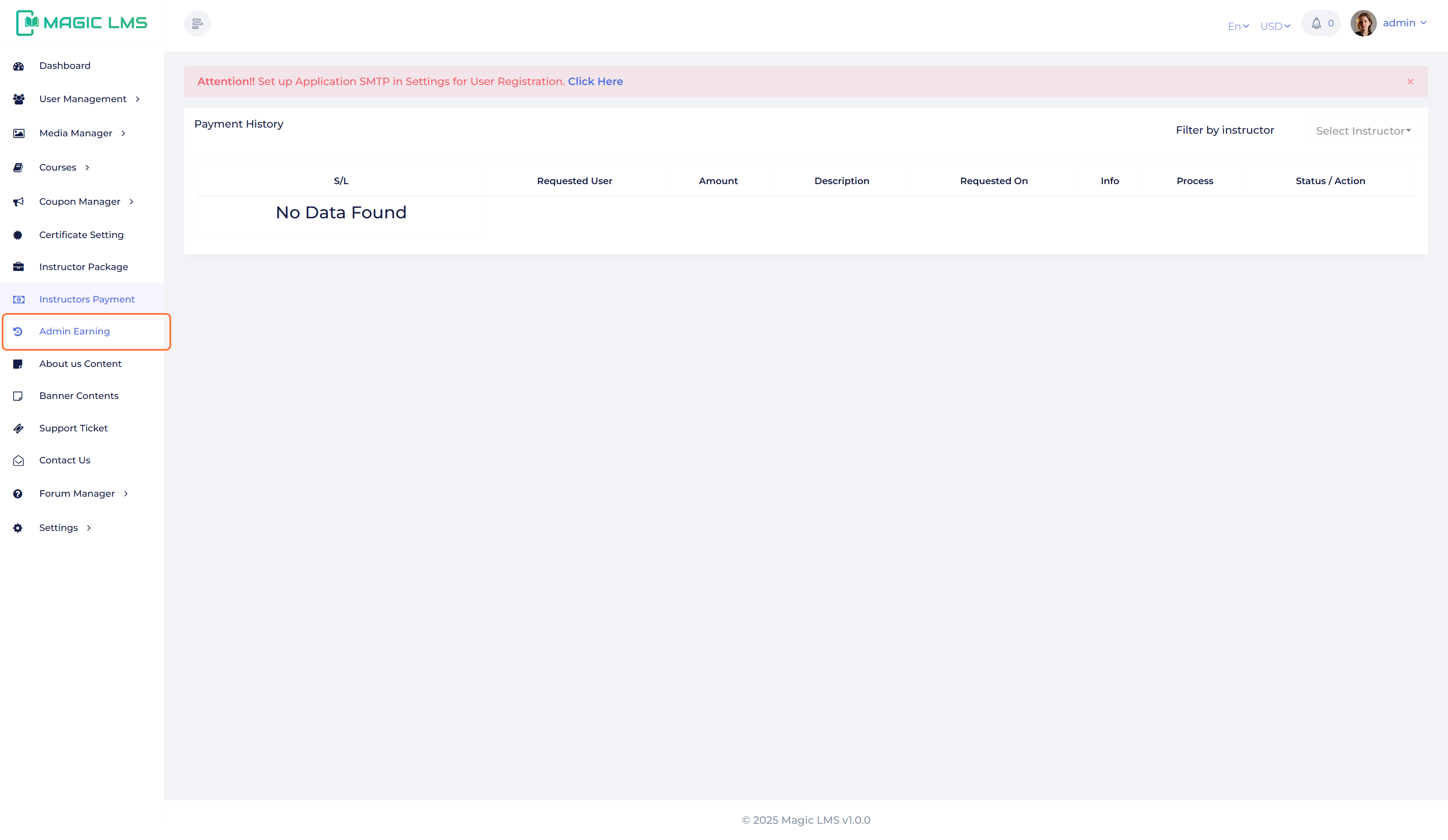admin earning list