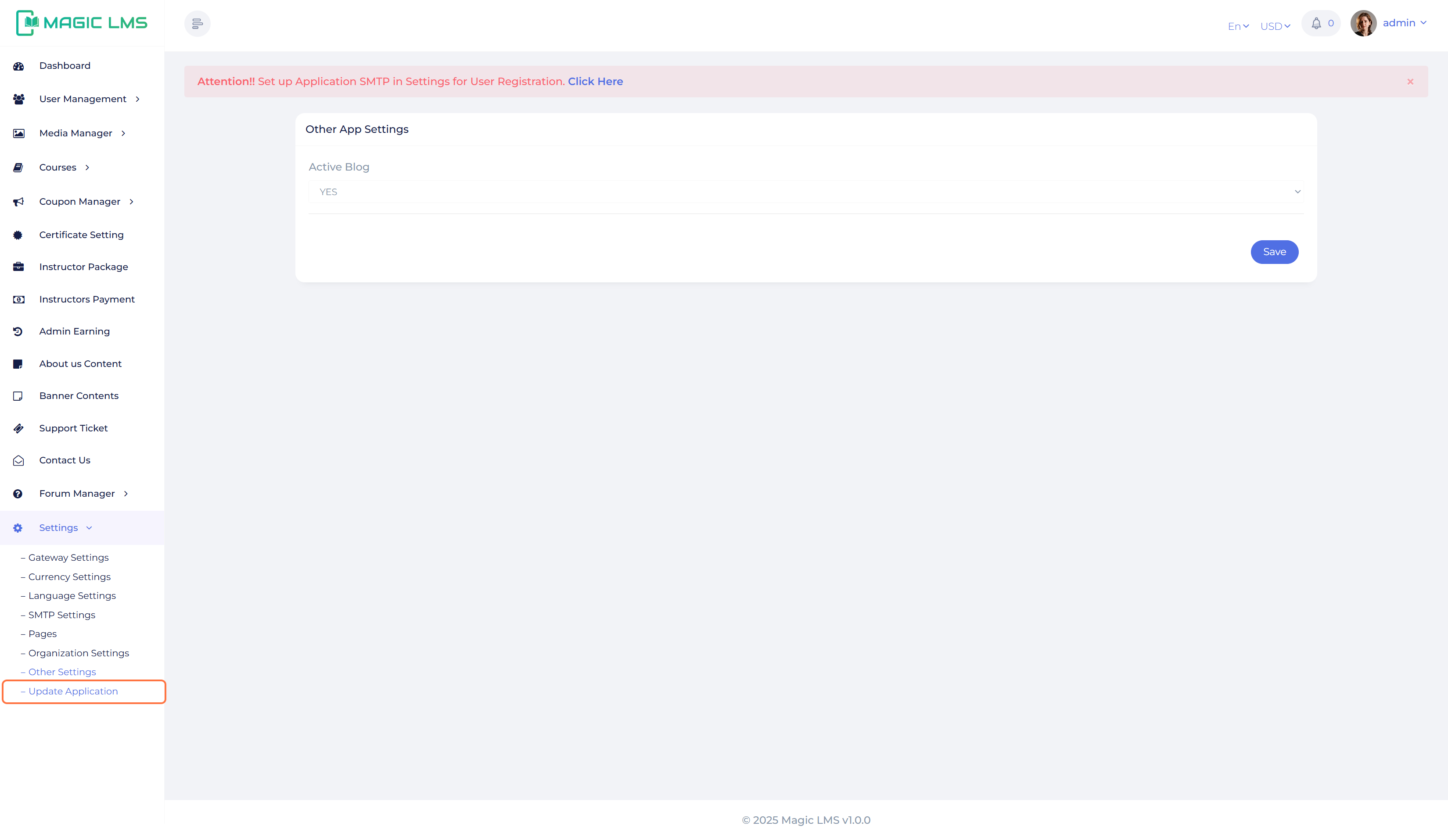 application update tab