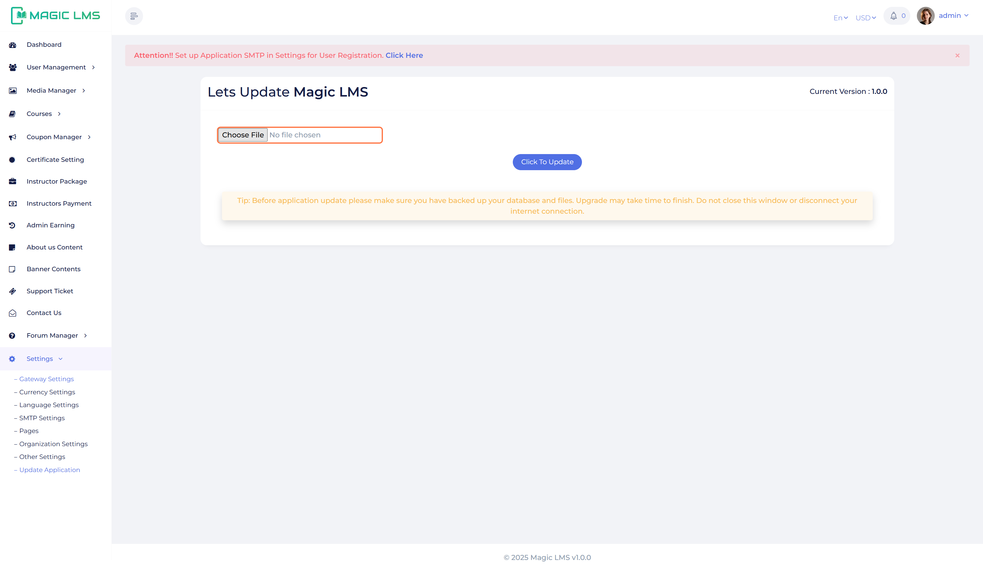 application update tab