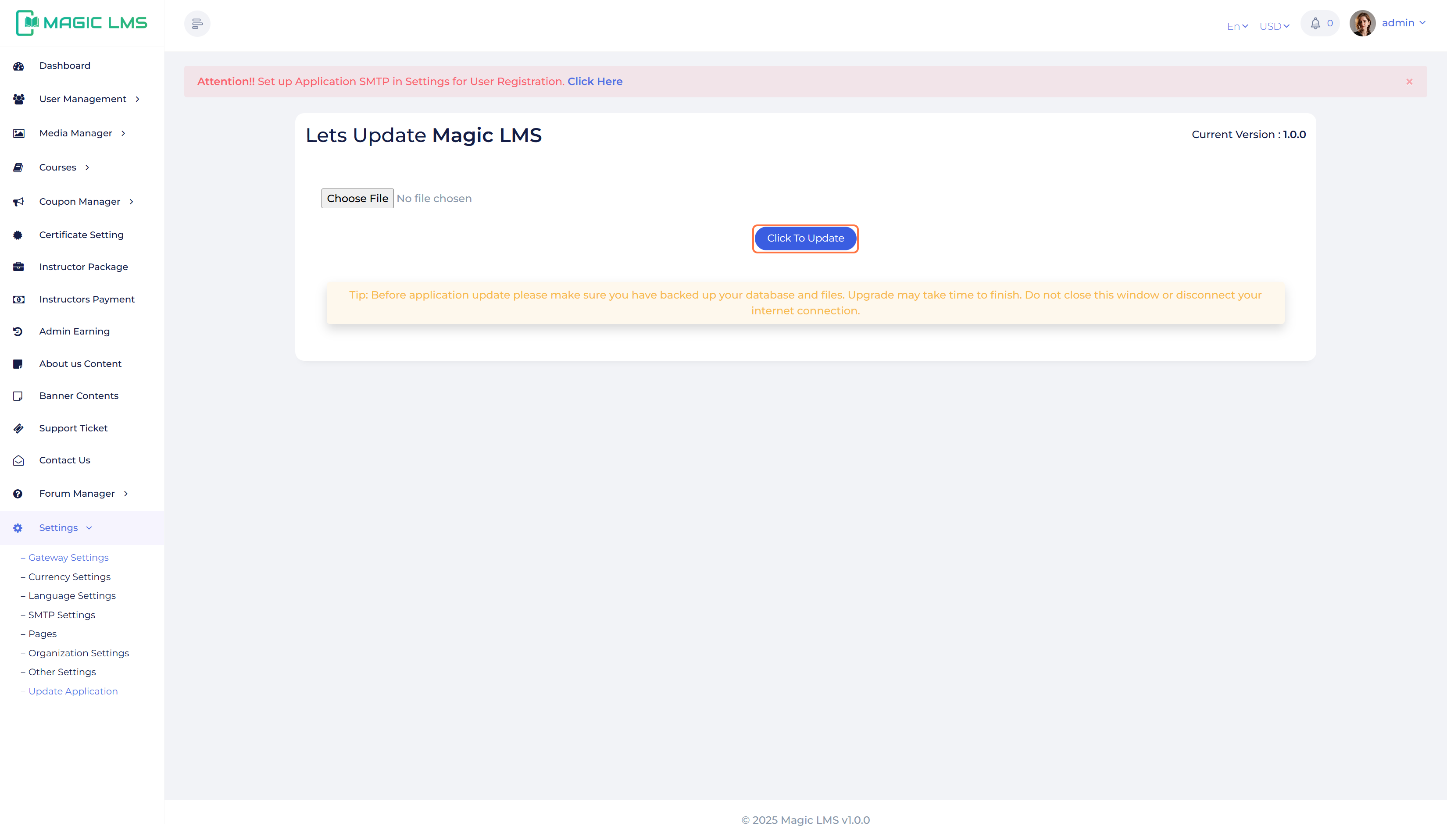 application update tab