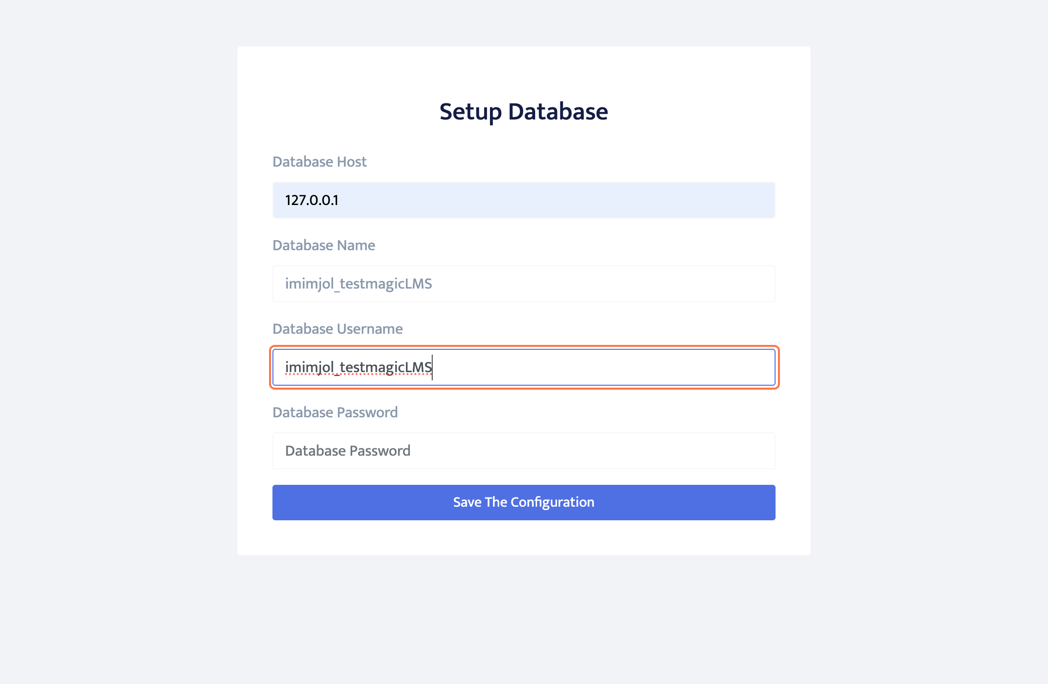 apllication setup page via user domain
