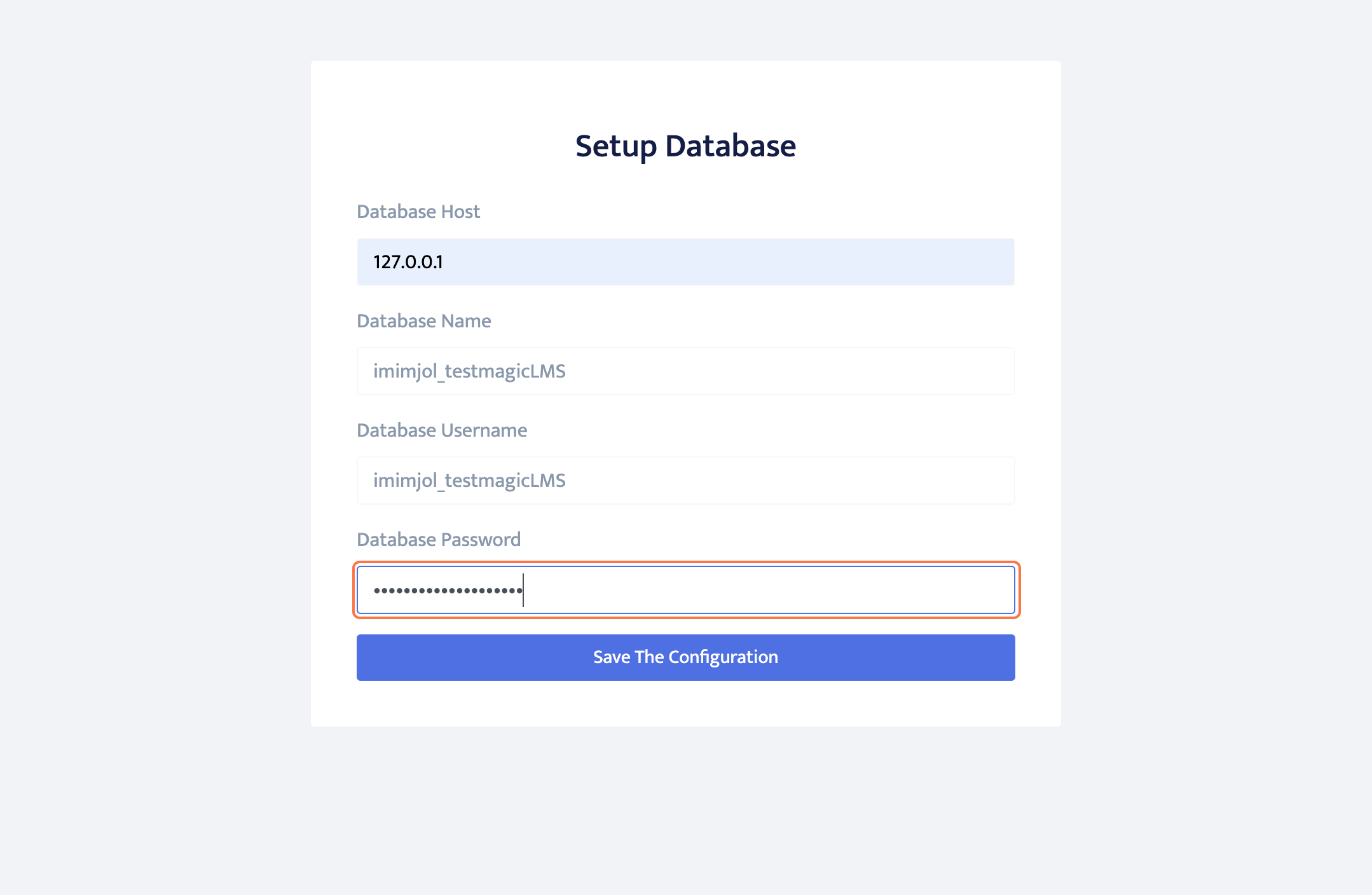 apllication setup page via user domain