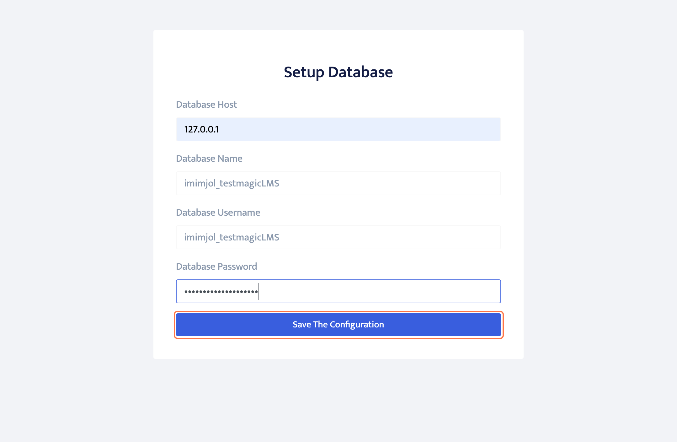 apllication setup page via user domain