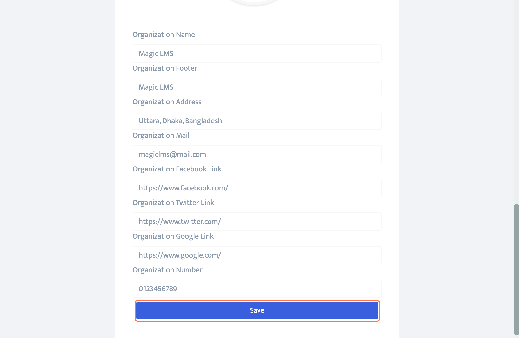 apllication setup page via user domain
