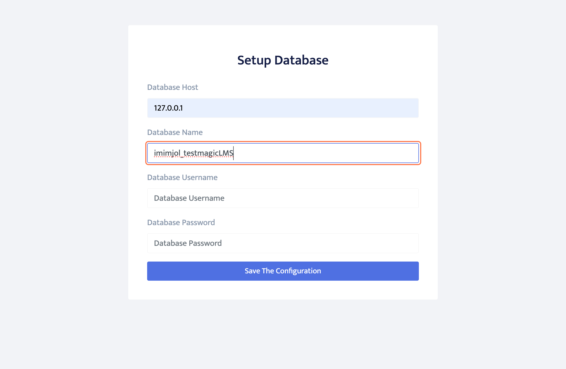 apllication setup page via user domain