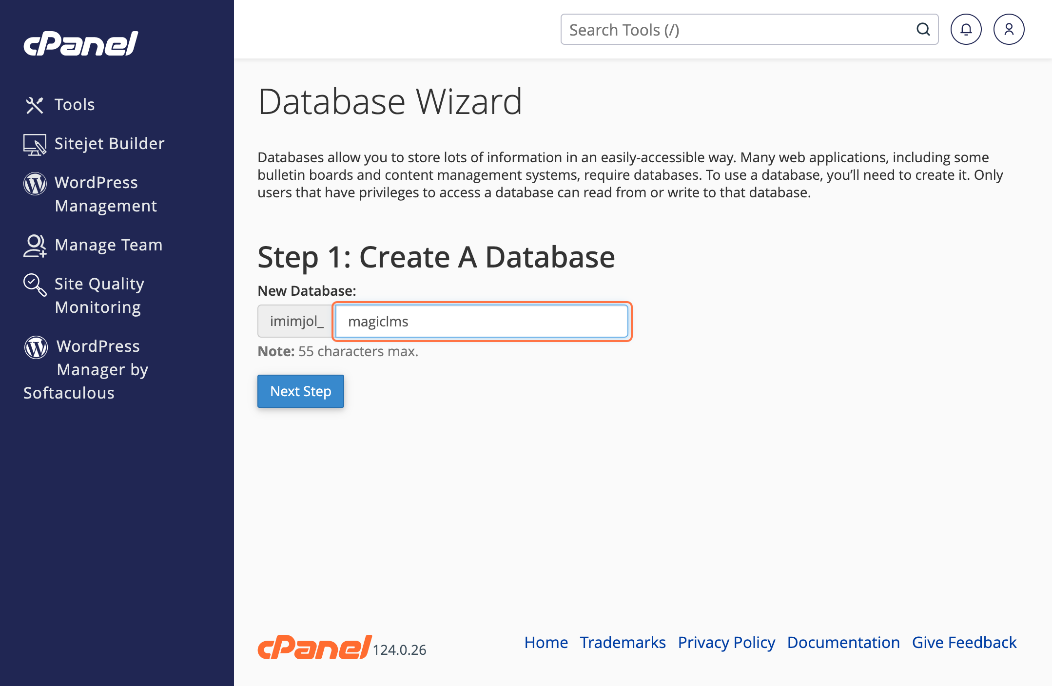 cPanel Database Name