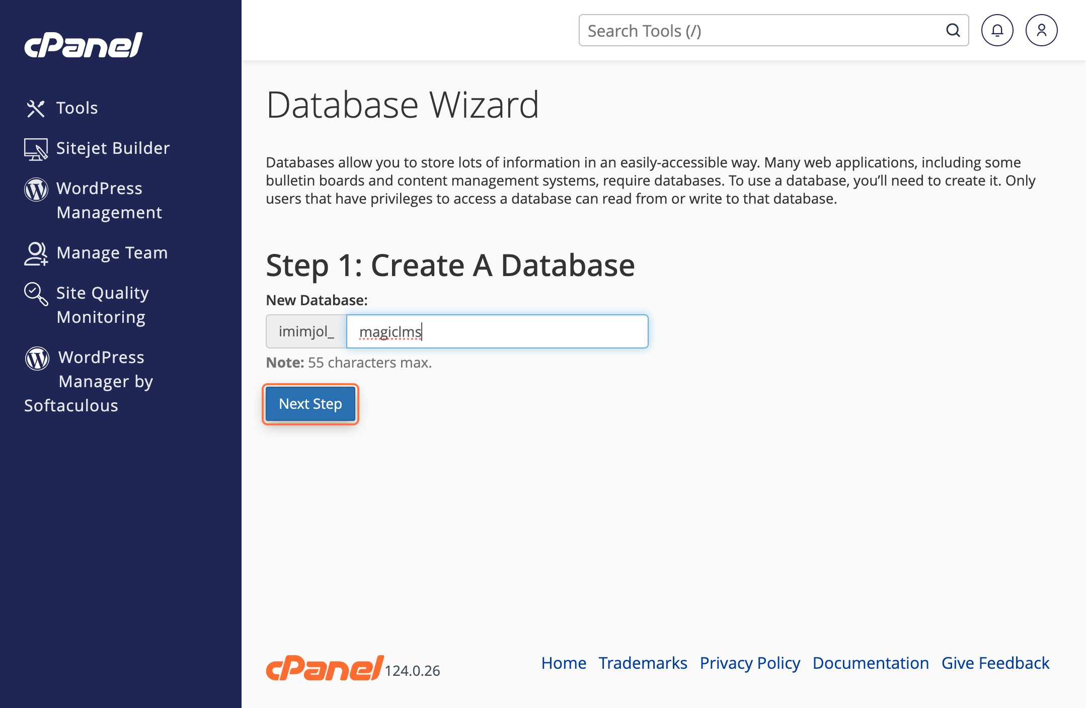 cPanel Database Credintials
