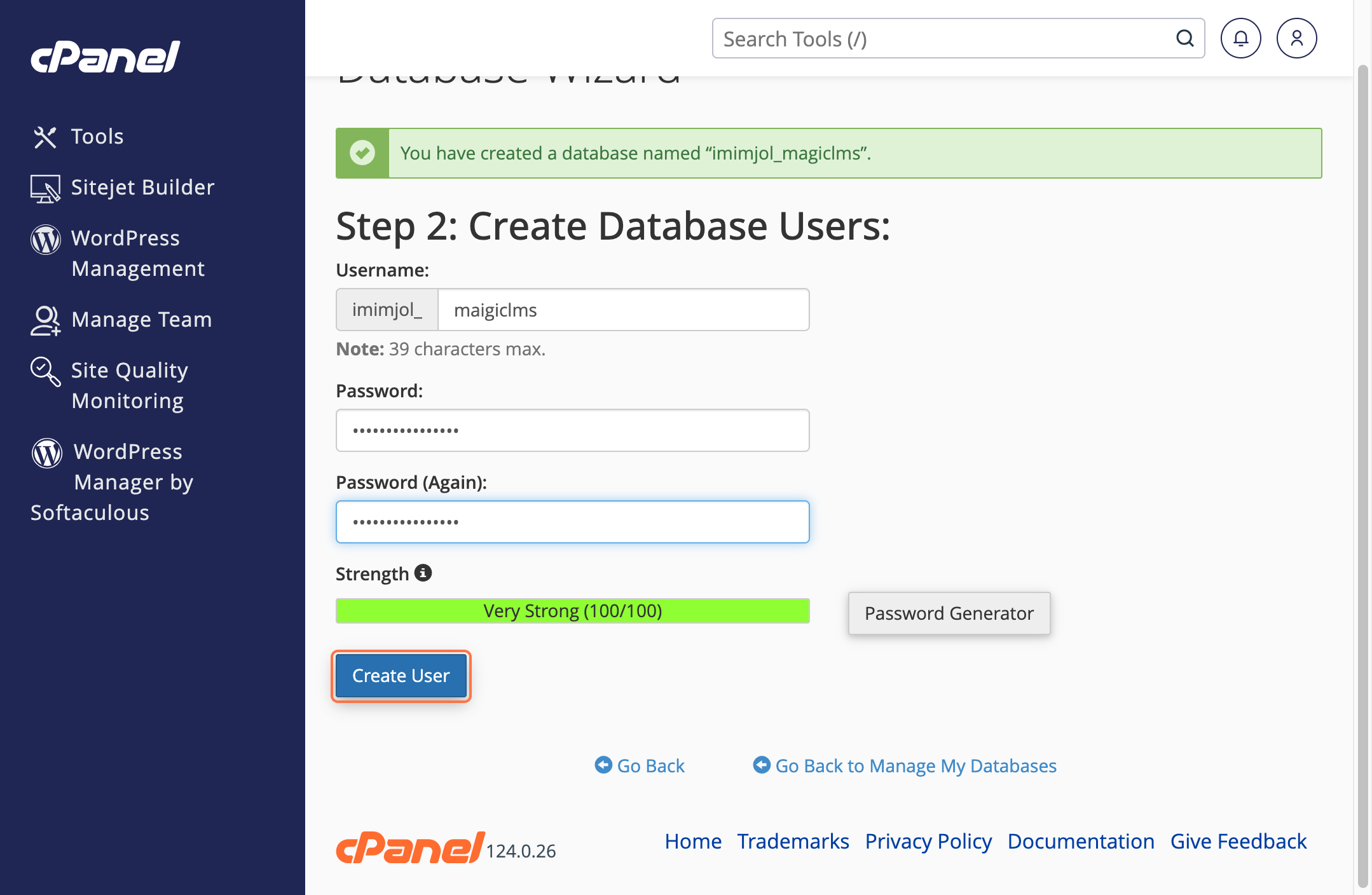 cPanel Database Credintials