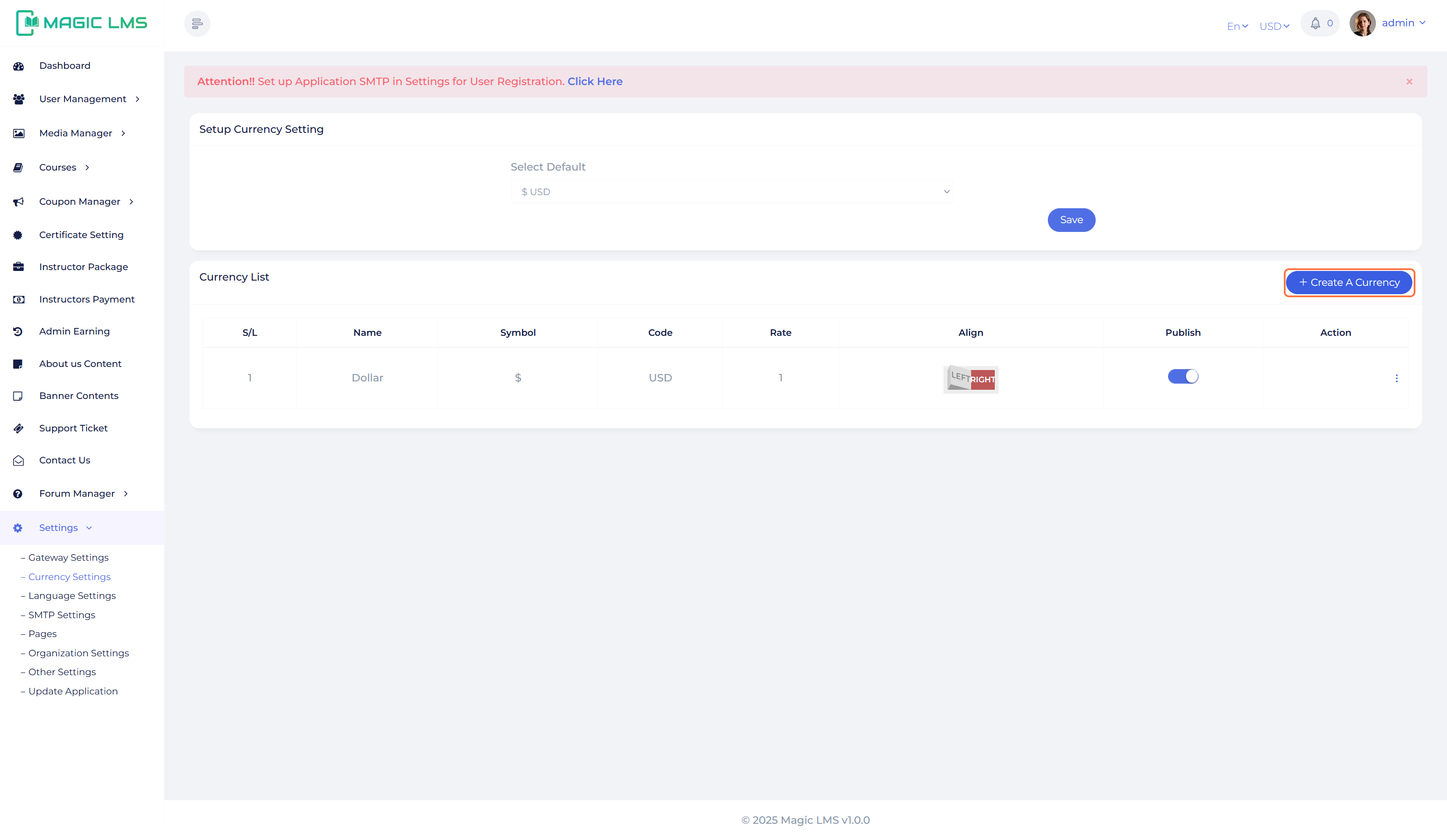 currency setup