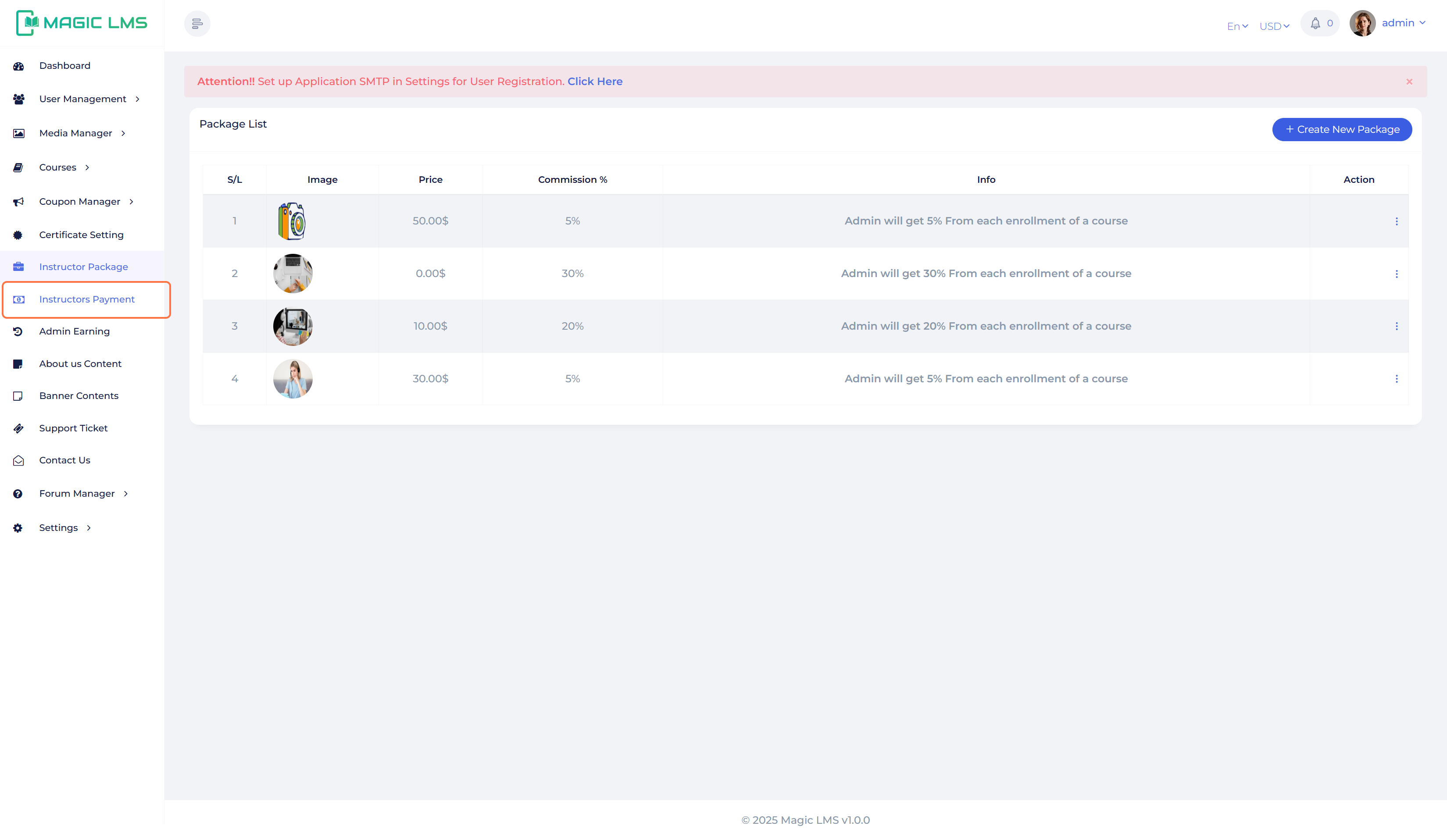instrucotr payment list