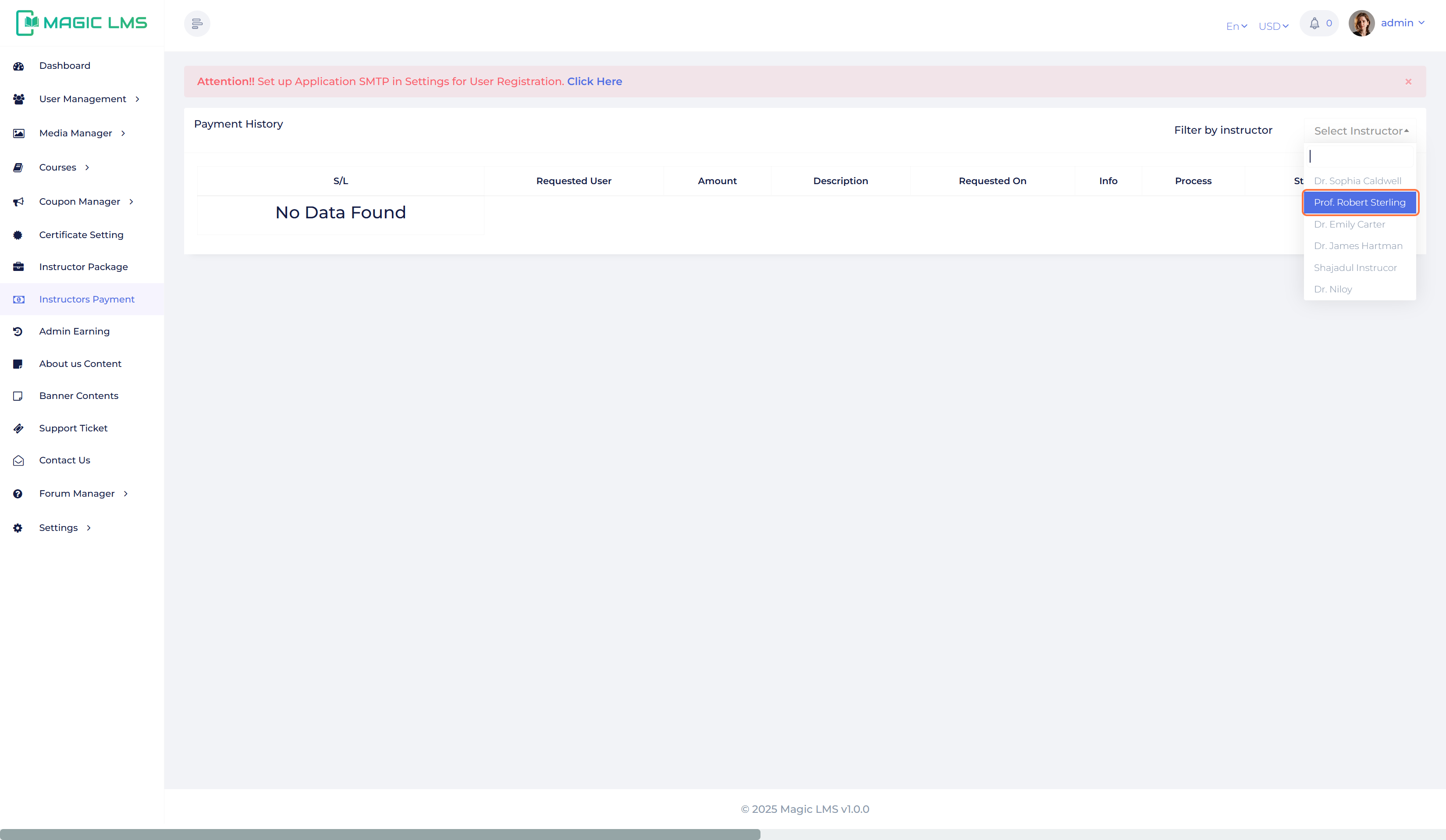 instrucotr payment list