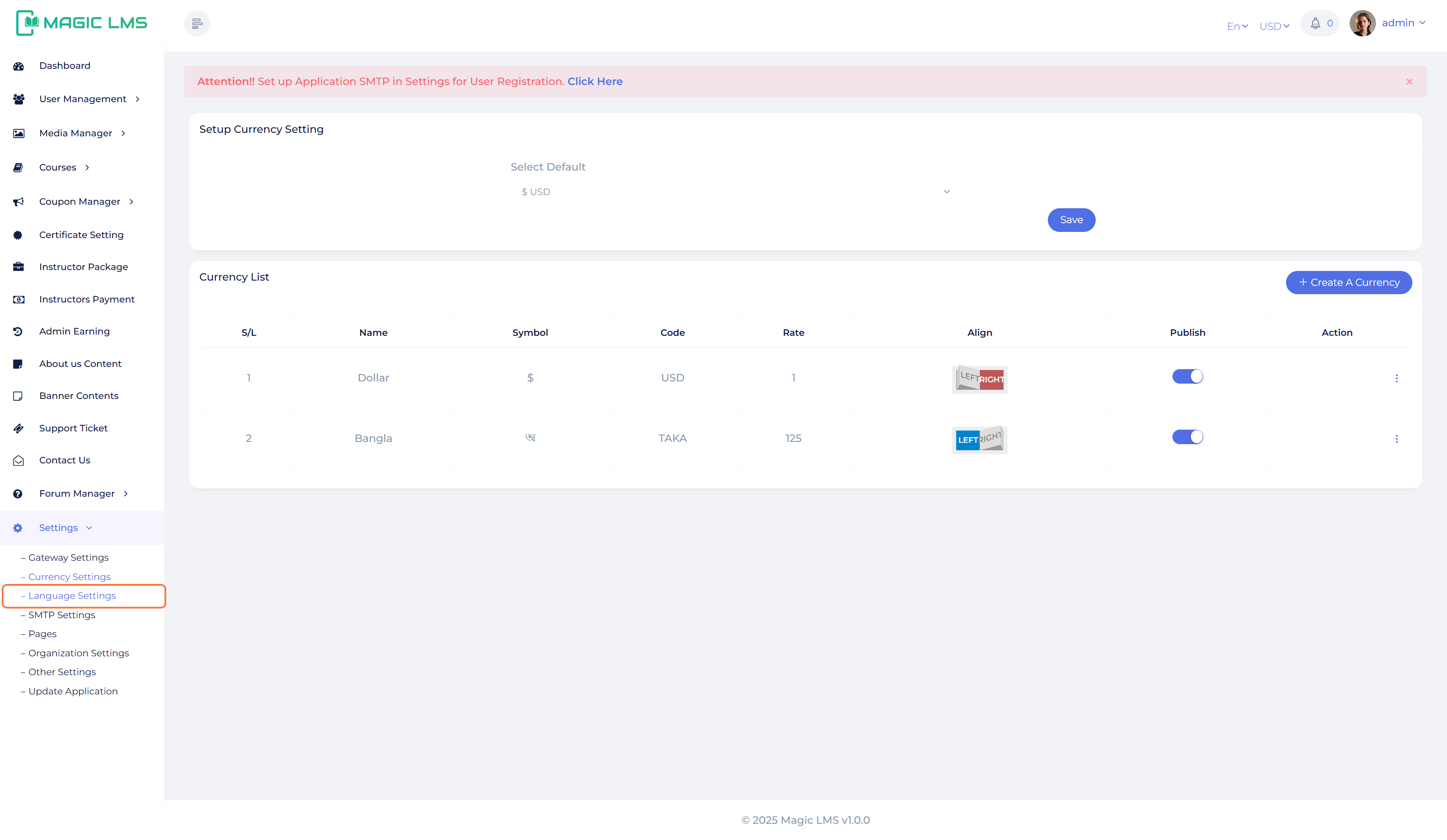 language setup