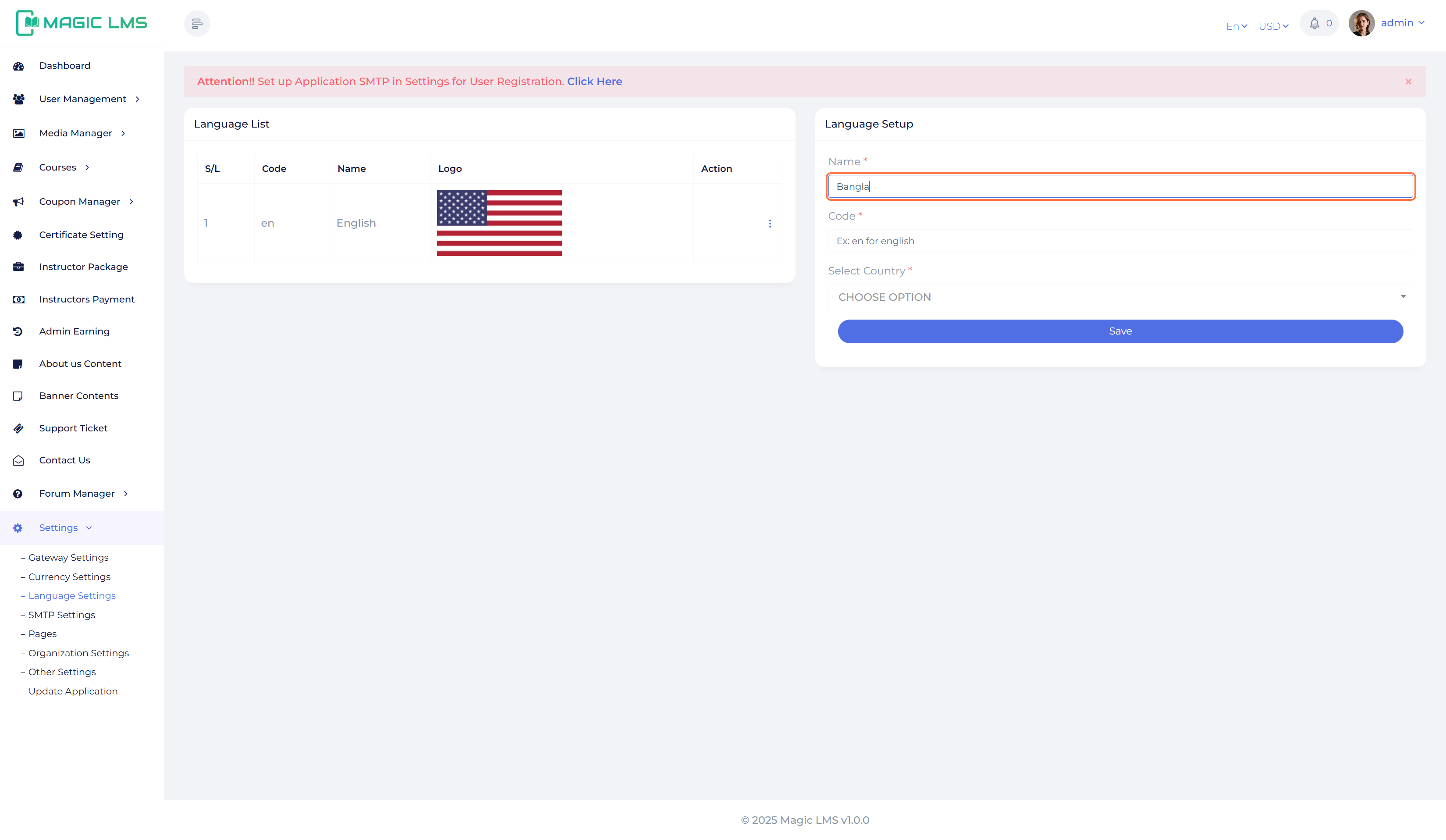 language setup