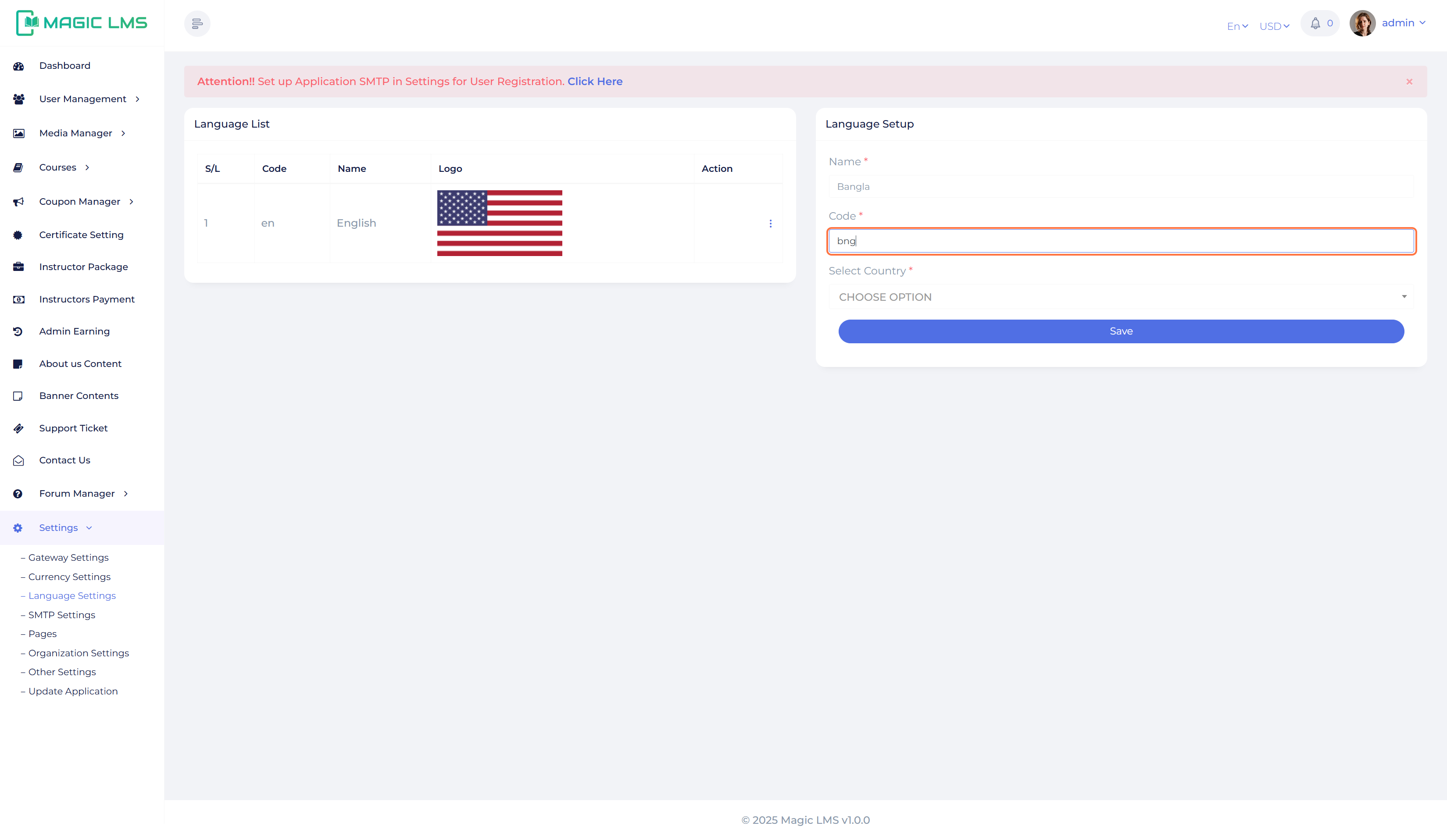 language setup