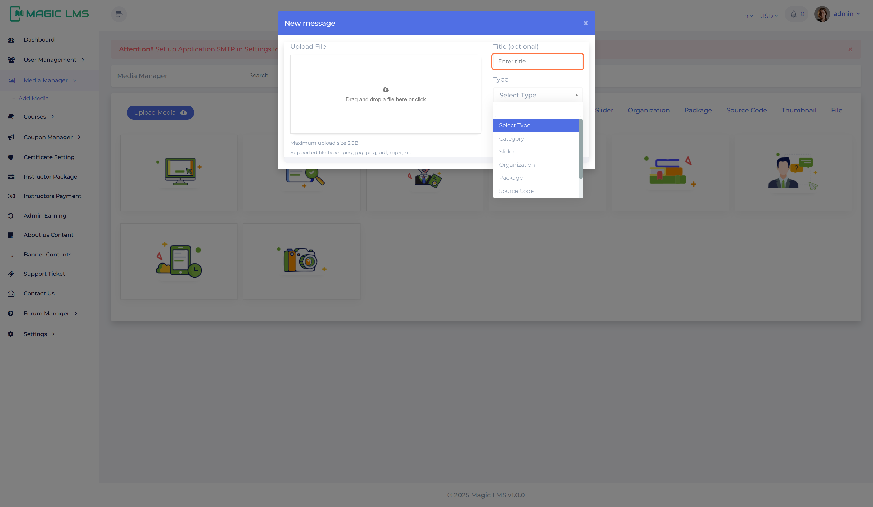 media manager tab