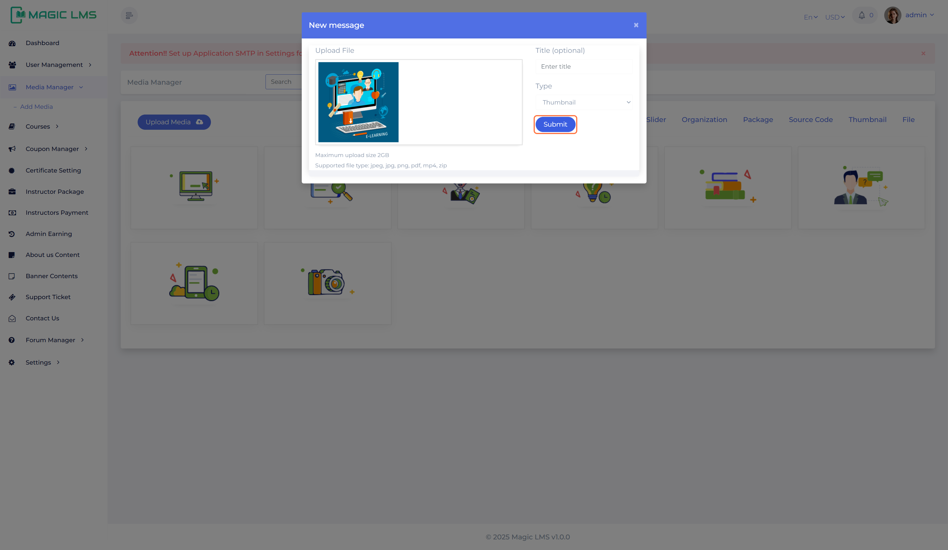 media manager tab
