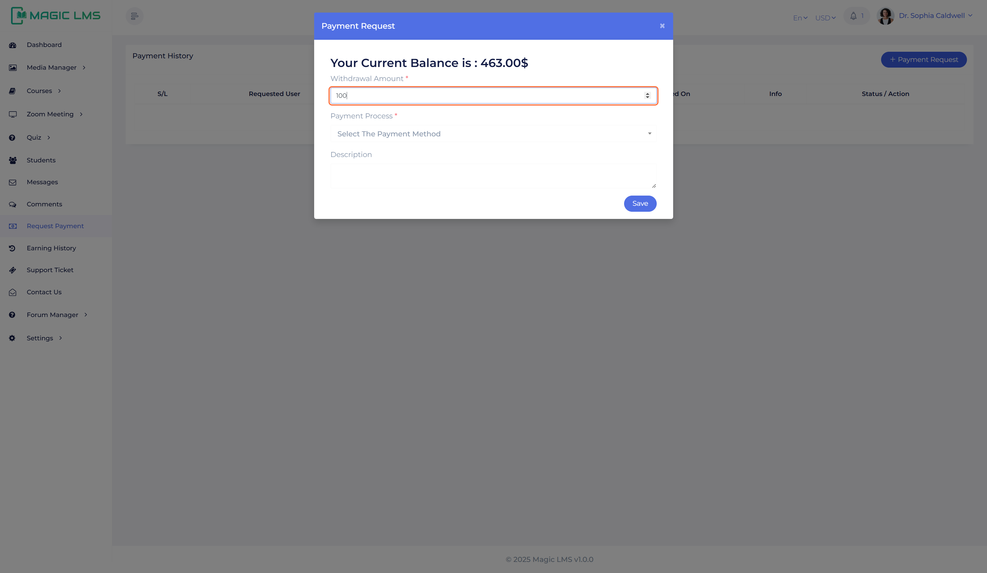 payment request window
