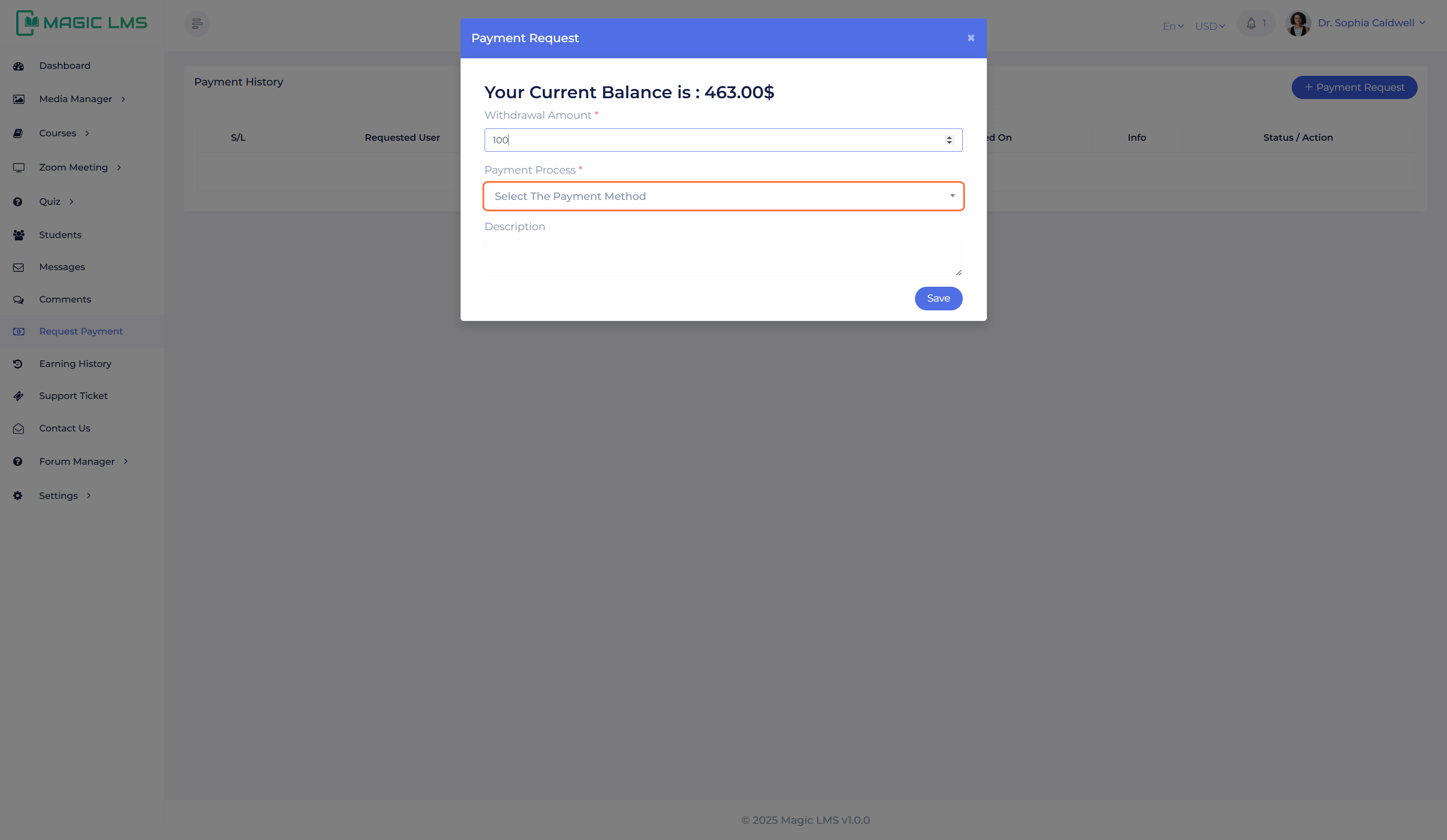 payment request window