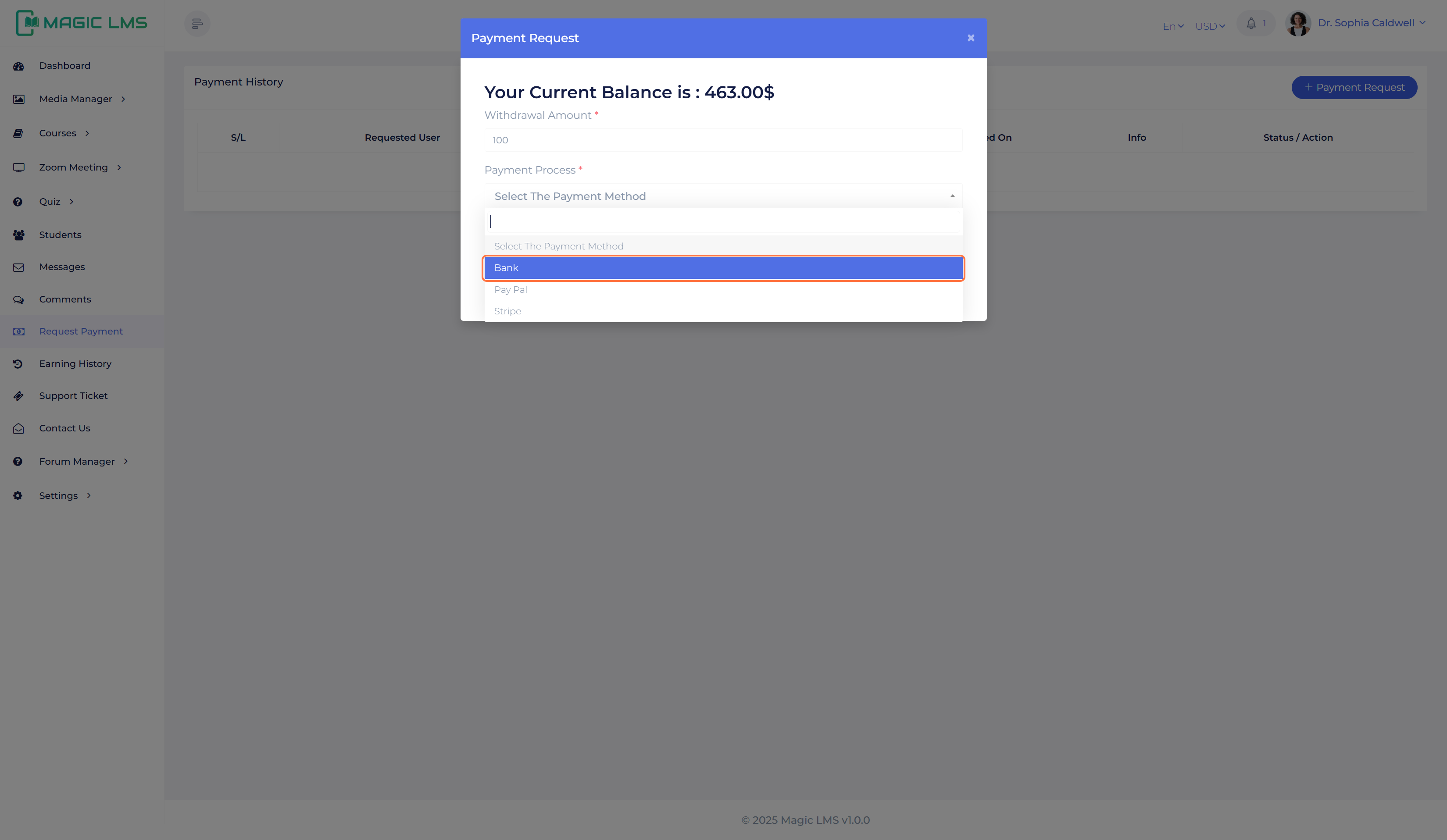 payment request window