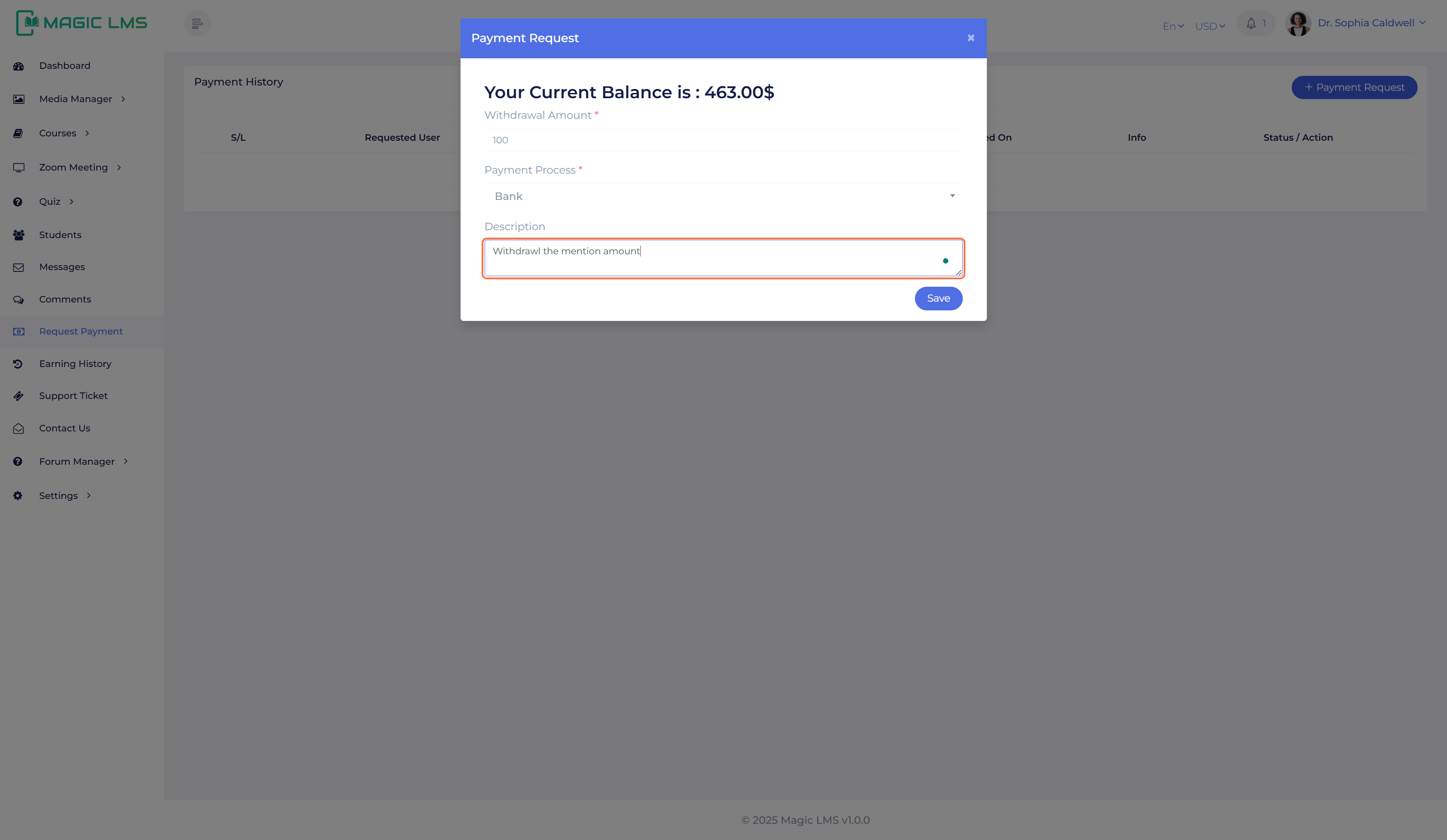payment request window