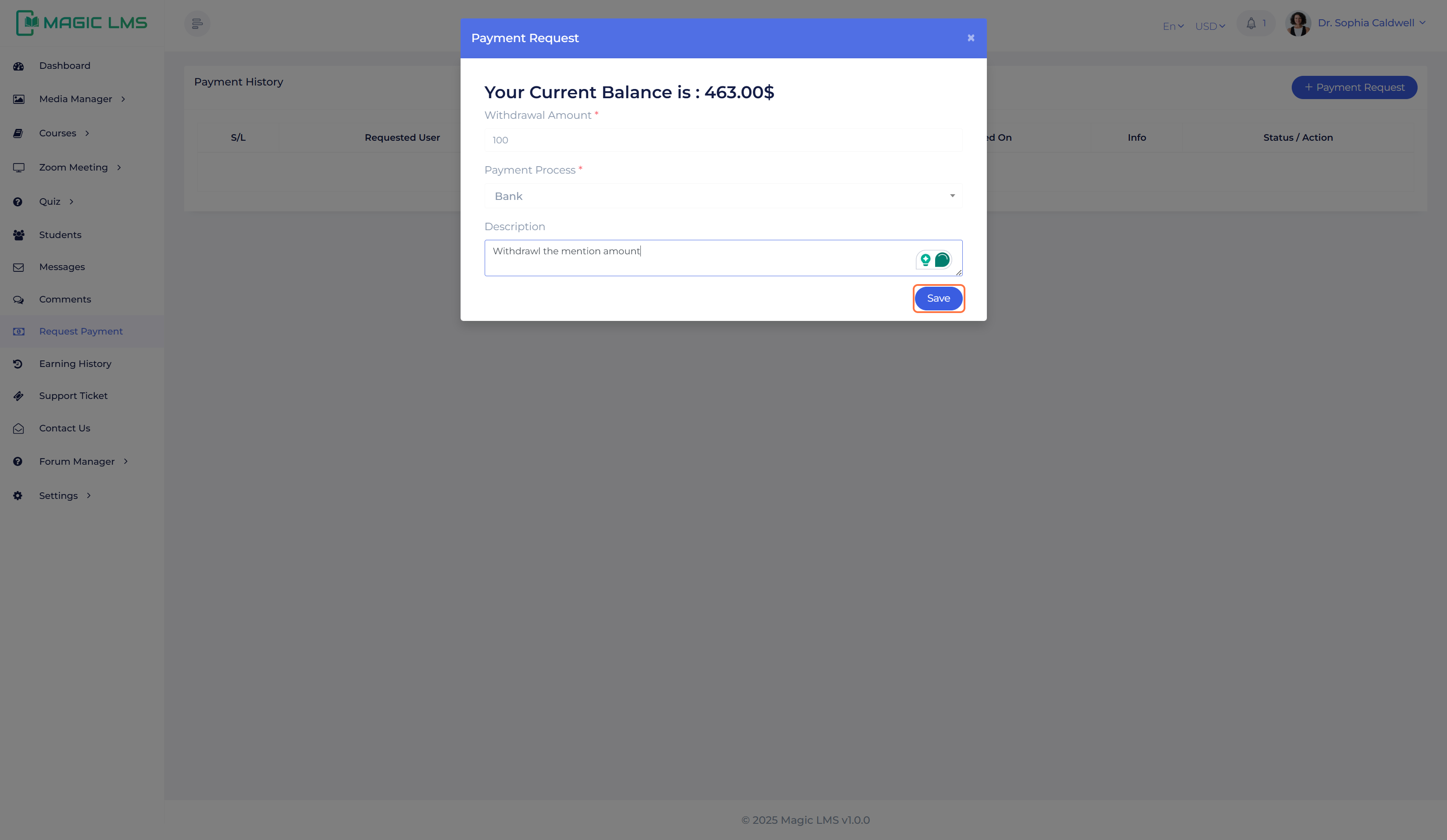 payment request window