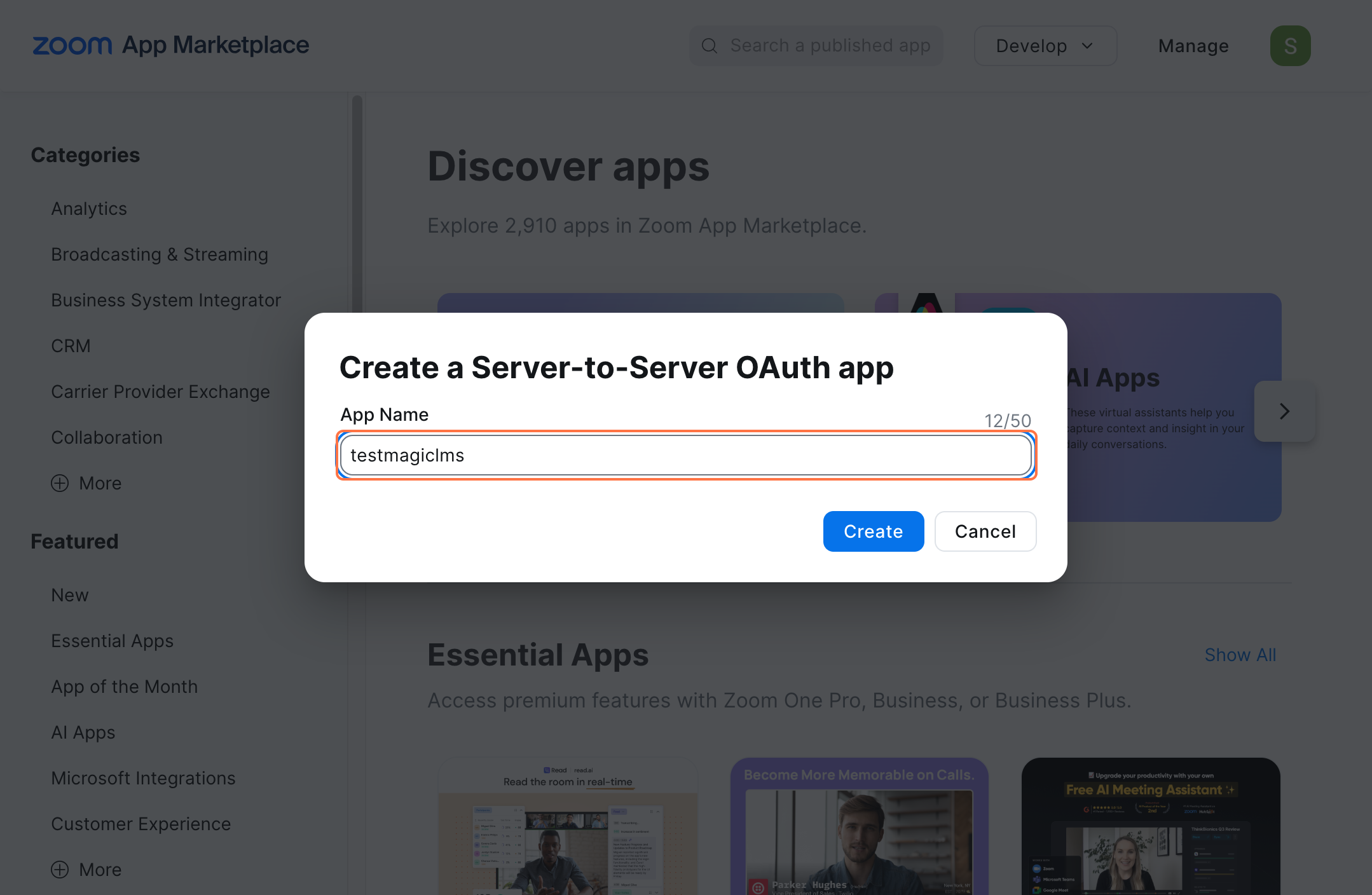 zoom applciation marketplace dashboard