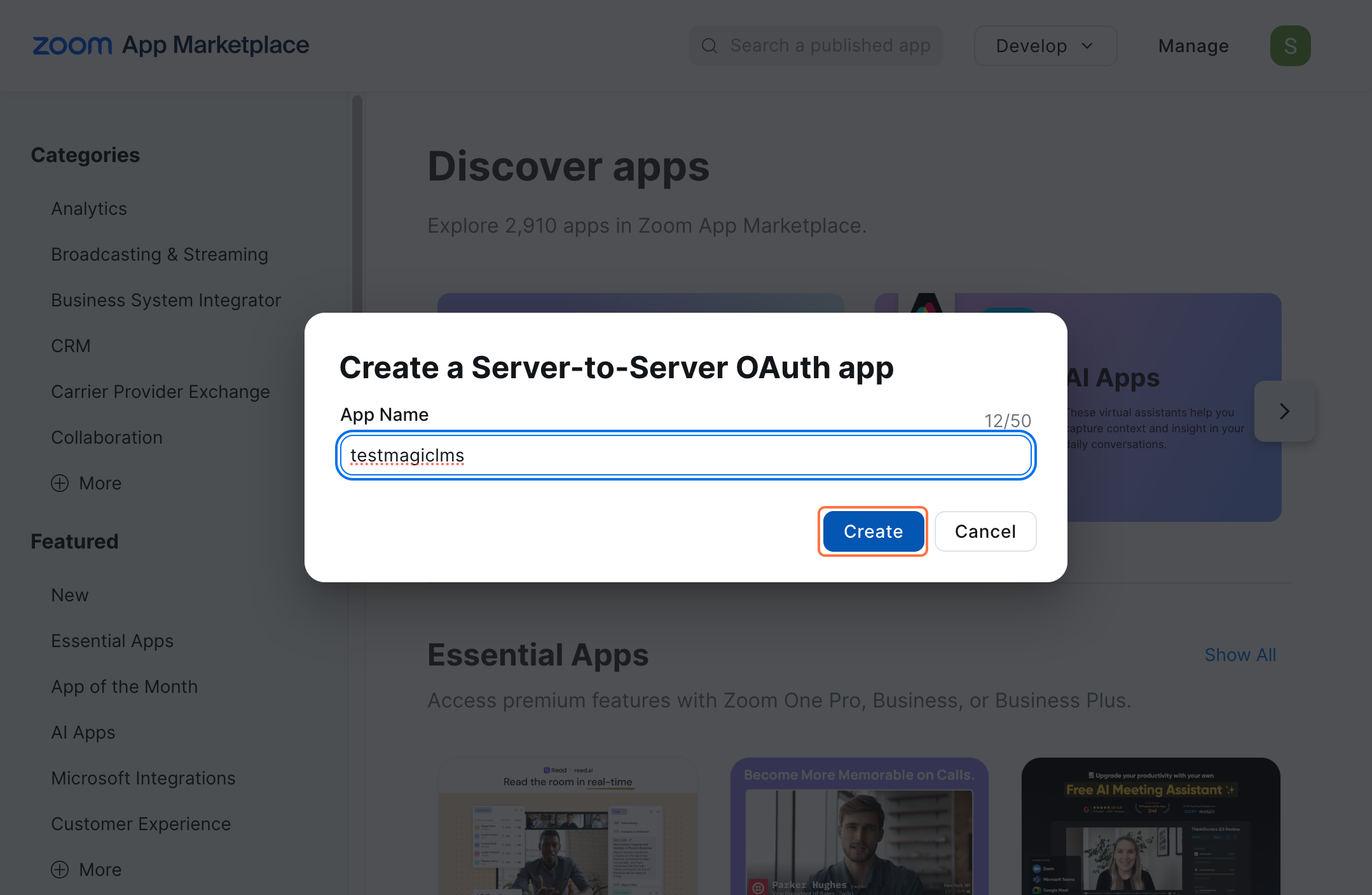 zoom applciation marketplace app dashboard