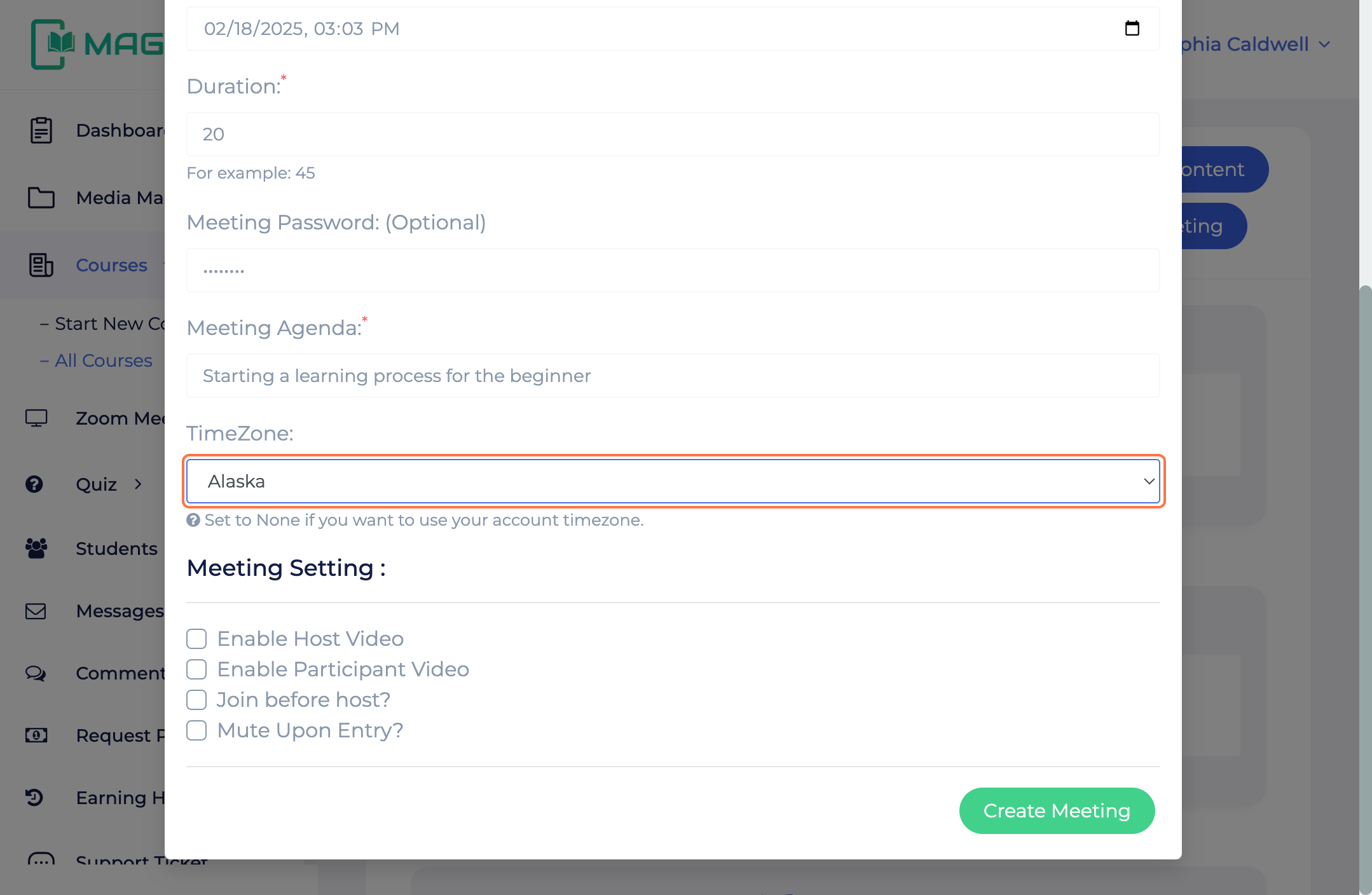 MagicLMS Courses Panel