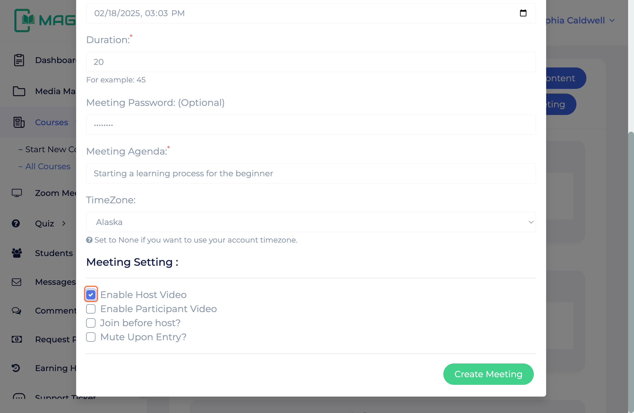 MagicLMS Courses Panel